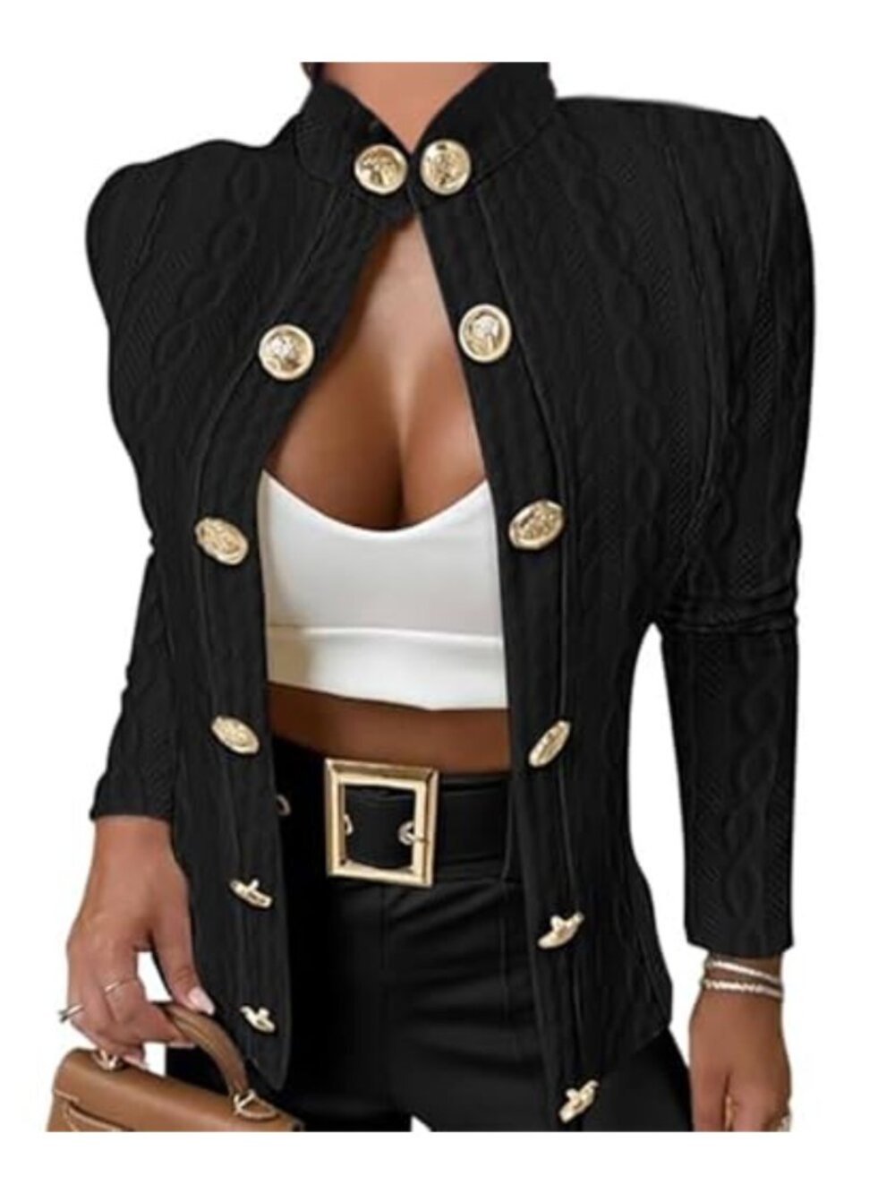 Womens Argyle Cable Knit Cropped Cardigan Stand Collar Button Front